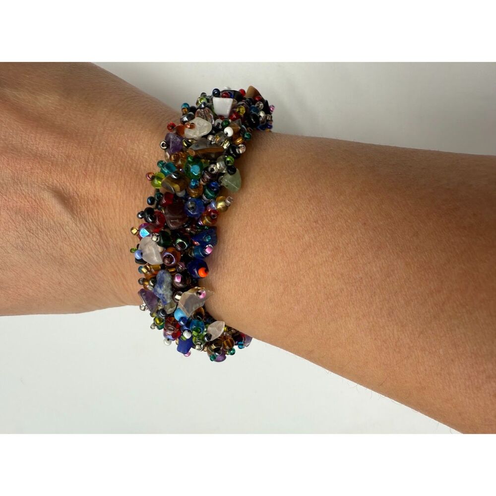 cuff bracelet multi color gem chips